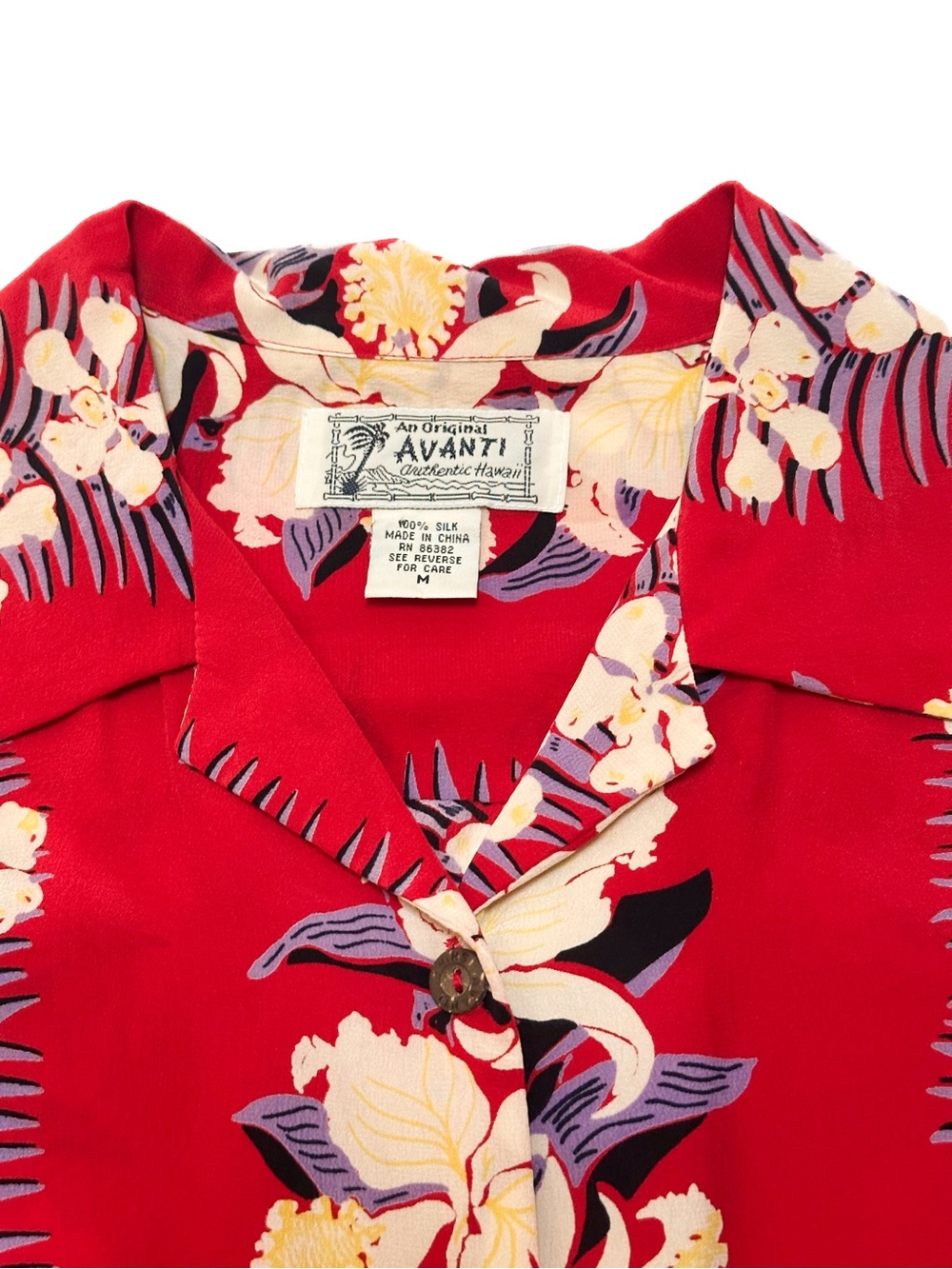 Avanti Hawaii 100% Silk Red Orchid Aloha Shirt Short Sleeve Floral Button Up Top
